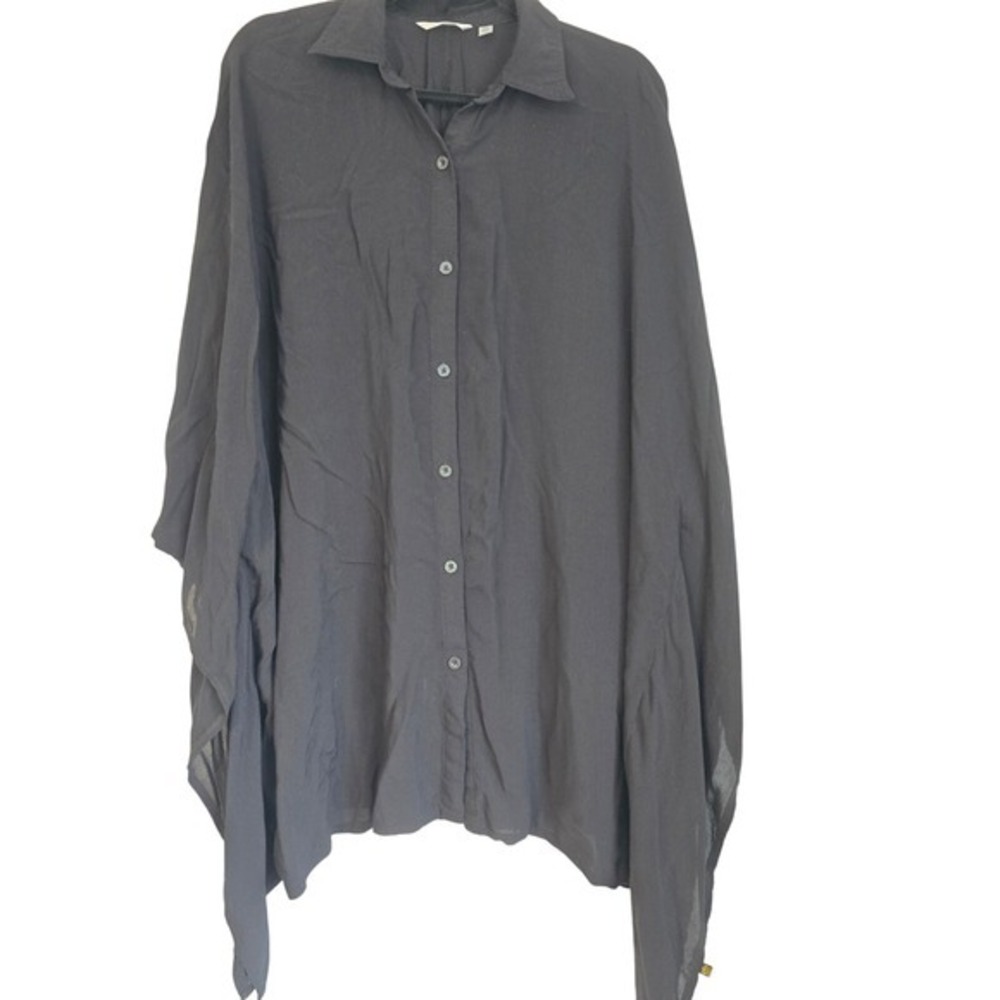 😀 La Vie en Rose Aqua Black Oversized Button Down bathing‎ Suite cover L/XL